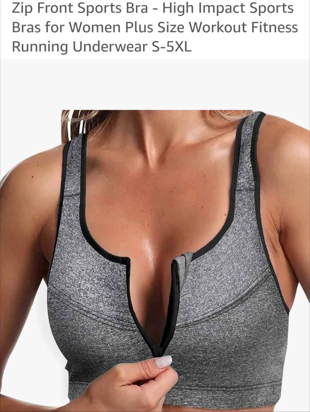 Zip Front Sports Bra - High Impact Sports Bras in Heather Gray S-M